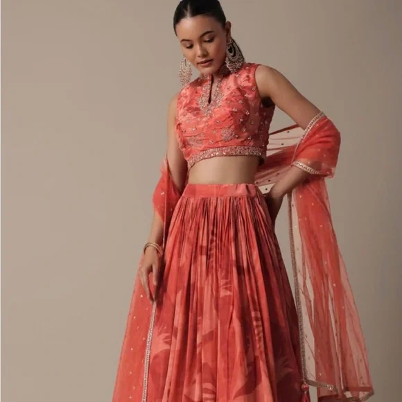 Kalki Elegant Orange Lehenga Set - Picture 1 of 10